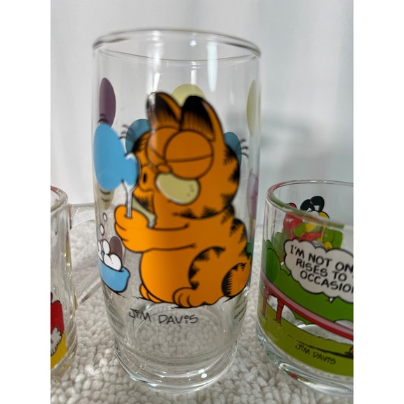 Vintage Garfield Glass Collection Set of 3 Jim Davis Cartoon Mugs Glasses - Picture 6 of 16